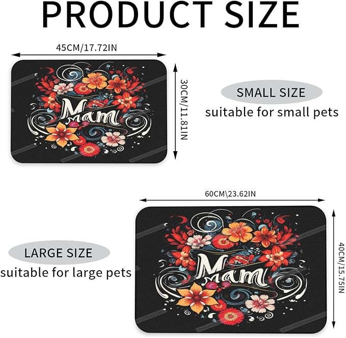Absorbent Dog Water Cat Mat for Food Water Bowl Quick Dry Happy Mother's Day Floral Gift for Mom Kp Pet Feeding Mats No Stains Dog Food Mat Pet Accessories Supplies Cat Bowl Mats 24x16In