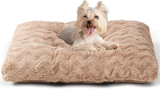 EHEYCIGA Washable Small Dog Bed for Crate 23x18 Inch, Reversible Kennel Pad for Puppy Weight Up to 25 lbs, Plush and Comfy Pet Sleeping Mat, Camel