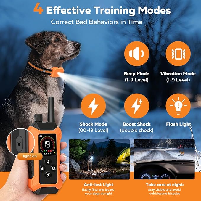 Shock Collar for Dogs 2 Pack (5–150Lbs), 4400FT Waterproof 2 Dog Training Collar with Remote Control 5 Training Modes Rechargeable Electric Dog Collar with Light, E collars for Small Medium Large Dogs