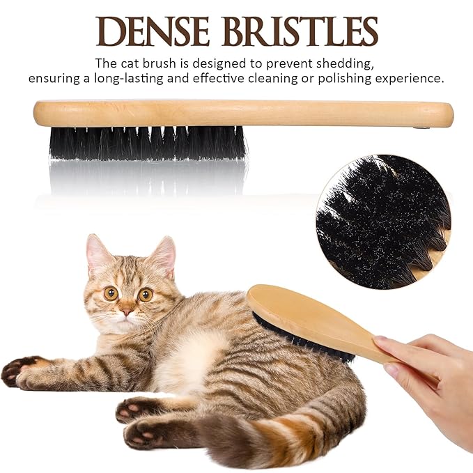HEMOTON Wood Handle Boar Bristle Clothes Dust Brush with Long Handle for Cat Shedding and Shoe Polishing, Natural Bristle Grooming Brush for Pet Hair and Laundry Cleaning