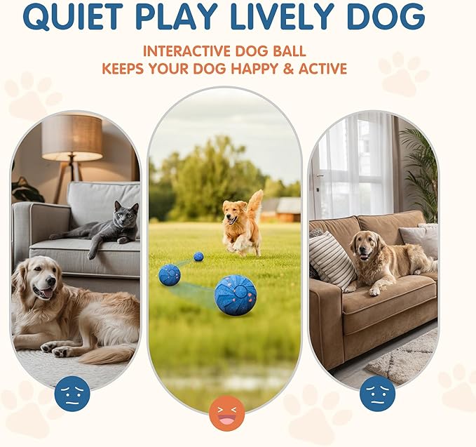 Smart Interactive Dog Toys,Vibrating Dog Ball,Automatic Moving/Bouncing/Rotating,Water Resistant Balls for Medium Large Dogs - Chase Pet Toys to Keep Them Busy (Blue)