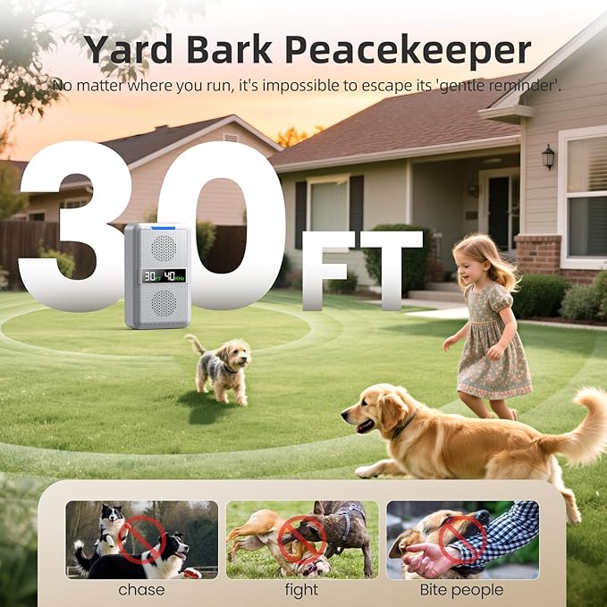 Ultrasonic Dog Bark Deterrent Devices, Type-C Rechargeable Anti Barking Device for Dogs, Adjustable Frequency & 30 FT Range Dog Barking Silencer,Behavior Corrector for Indoor & Outdoor Use