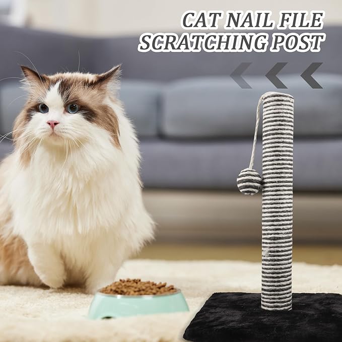 Cabilock Vertical Cat Scratching Post with Jute Sisal Rope, Black Kitten Scratcher Tower with Ball, Sturdy Floor Scratching Pole for Indoor Cats and Kittens