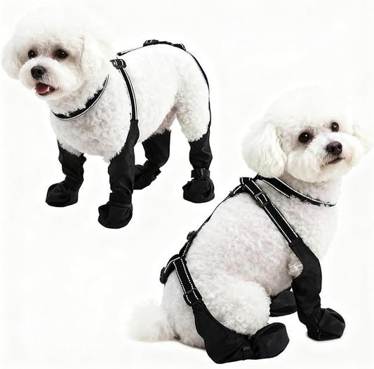 Waterproof Dog Boots for Small/Medium Dogs -Dog Paw Protectors Dog Suspender Boots Anti-Slip Pet Shoes for Outdoor Walking, Reflective Stay-On,Dirt-Proof Comfortable Booties (Black, Large)