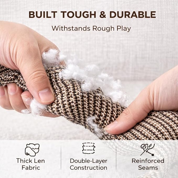 Pet Lori Linen Safari Companions with Squeaker & Crinkle - Durable Chew-Resistant Plush Toy for Small & Medium Dogs, Anxiety Relief & Teeth Cleaning, Fun Elephant & Lion Animal Shapes (Monkey)