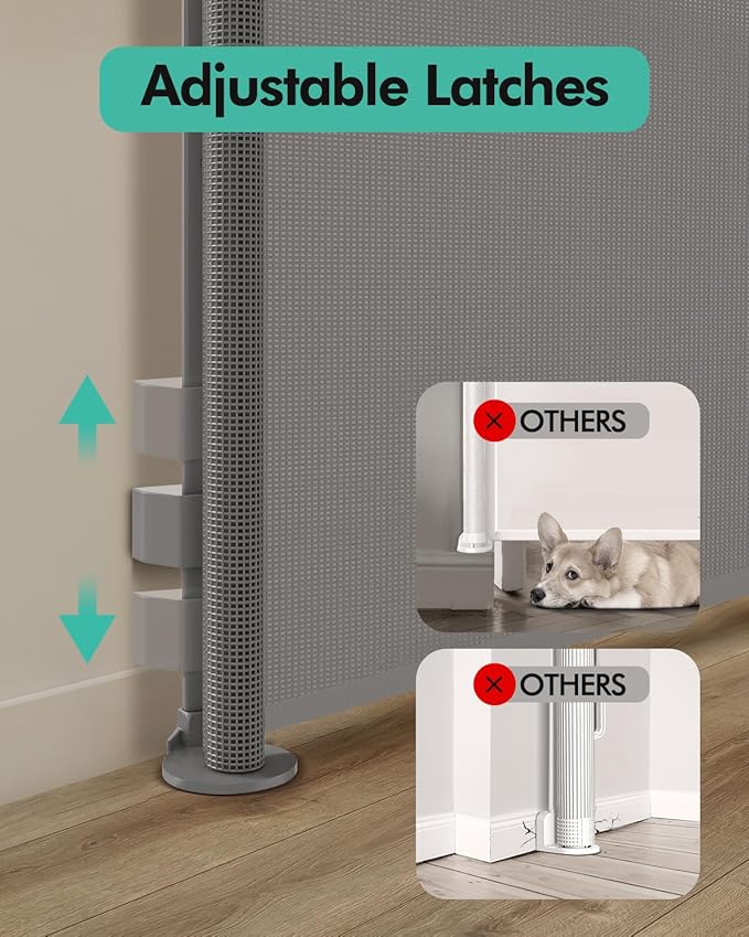 2PCS Retractable Baby Gates, Mesh Dog Gate for Doorways, 33.6" Tall, Expands to 55" Wide,Pet Safety Essential Fit for Baseboards, Wide Toddlers Gates for Hallways, Indoor & Outdoor,Grey