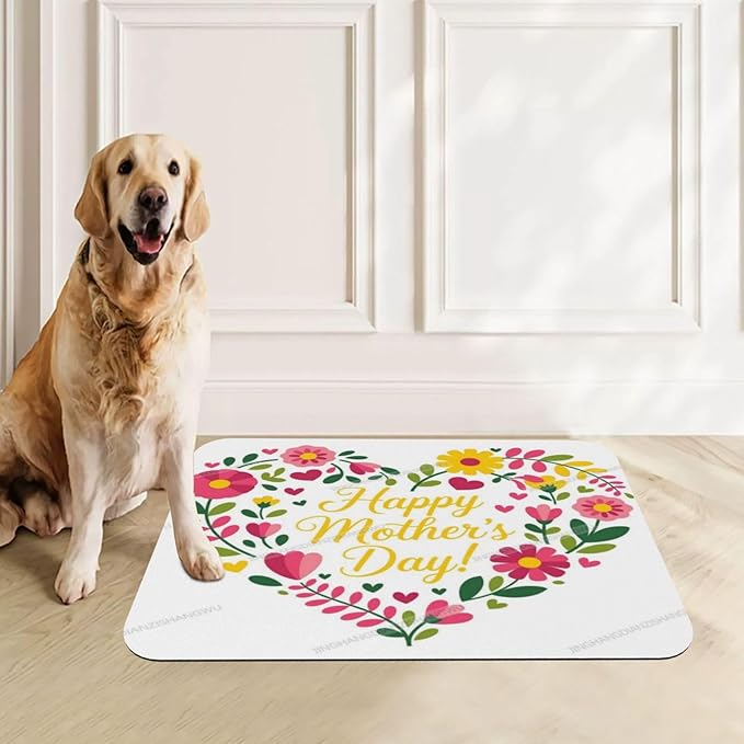 Pet Feeding Mat for Dogs Cats Happy Mother's Day Floral Gift for Mom Ki Absorbent Dog Food Mat Non-Slip Waterproof Placemat Quick Dry Pet Supplies Bowl Mats