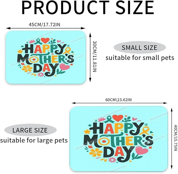 Absorbent Dog Water Cat Mat for Food Water Bowl Quick Dry Happy Mother's Day Floral Gift for Mom D Pet Feeding Mats No Stains Dog Food Mat Pet Accessories Supplies Cat Bowl Mats 24x16In