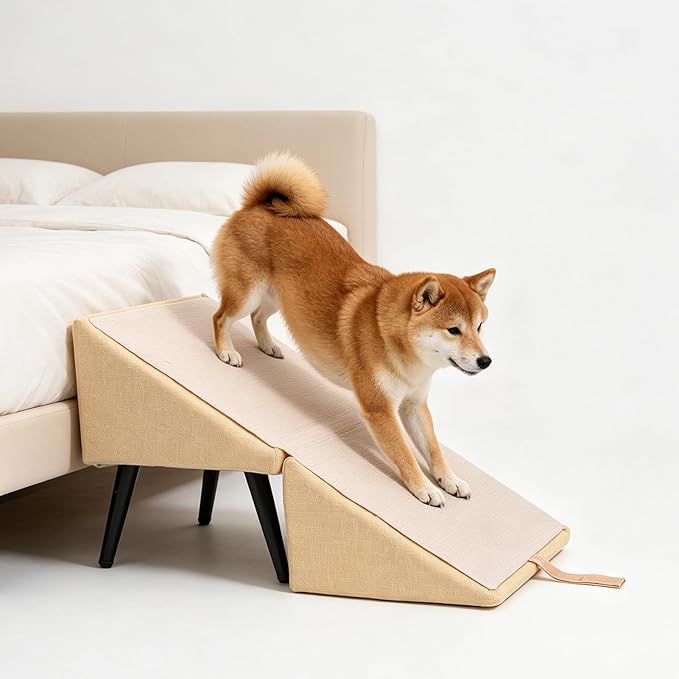 Pssopp Dog Training Supplies Slip Balanced Wide Walking Space Dog Stair Ramp for Small Cat Get On Bed Car Pet Ramp, Foldable Non Steps for Couch