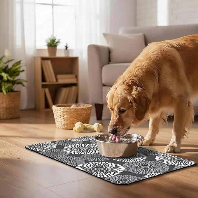 Dog Food Mat, Absorbent Waterproof Non-Slip Pet Cat Bowl Feeding Mat for Food & Water Pet Supplies 16 * 24"