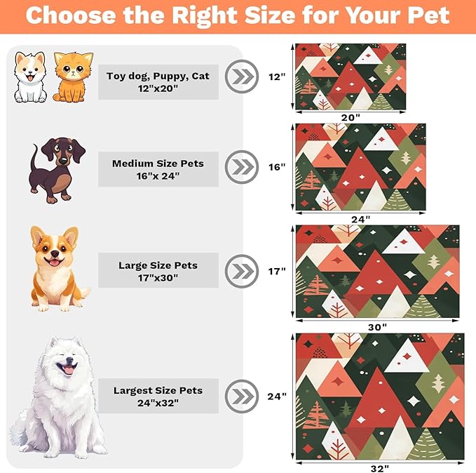Pine Tree Dog Food Mat for Floors Absorbent, Quick Dry Water Dispenser Mat for Food, Water, Pet Supplies 16" x 24", Boho Tree