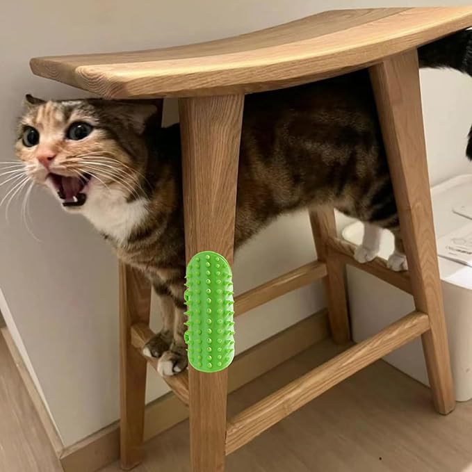 Cat Self Grooming Brush Silicone Cat Combs for Indoor Soft Cat Face Scratcher Adjustable Pet Hair Combs Cat Furniture Groomer, 4 PCS Green and Yellow Cat Self Groomer Corner Scratcher