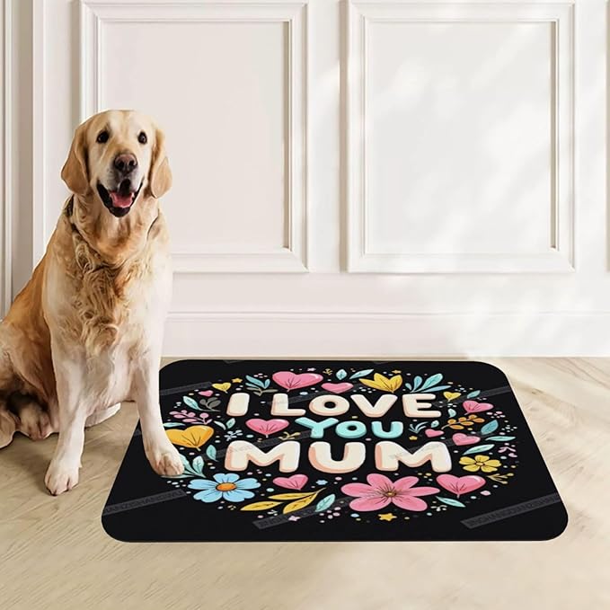 Pet Feeding Mat for Dogs Cats Happy Mother's Day Floral I Love You Mum Gift for Mom Bg Absorbent Dog Food Mat Non-Slip Waterproof Placemat Quick Dry Pet Supplies Bowl Mats
