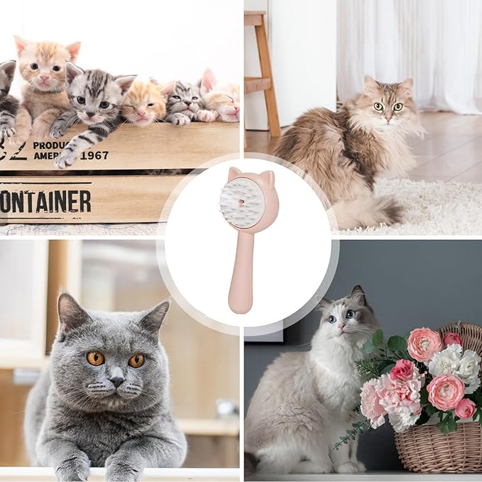 Steamy Cat Brush, 2 in 1 Electric Grooming Brush with Steam, Cat Brushes For Indoor Cats, Multifunctional Pet Hair Cleaning Brush, Rechargeable Massage Grooming Comb for Cat, Kitten, Puppies (B)