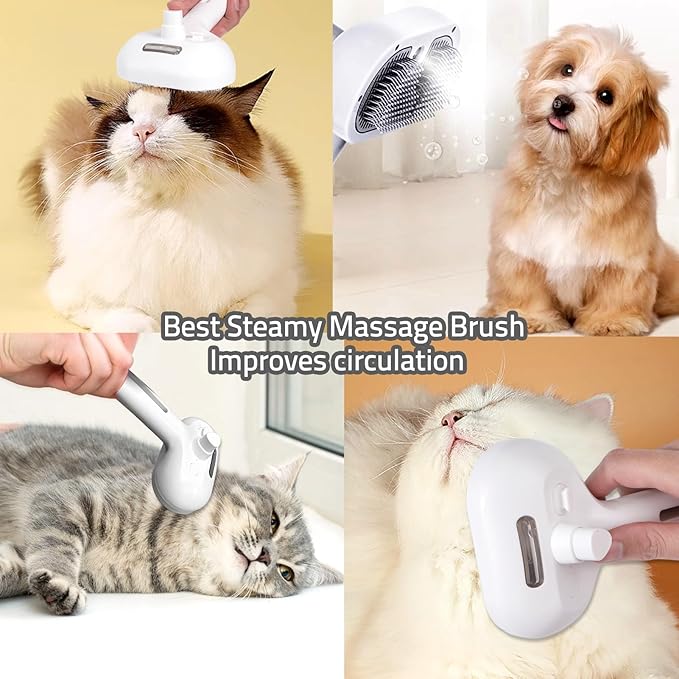 Bunny Ferret Steam Brush Release Button Self Cleaning Spray Comb for Long and Short Hair Cats Rechargeable Steaming Cat Grooming Brush Steamer to Remove Loose Hair (White)