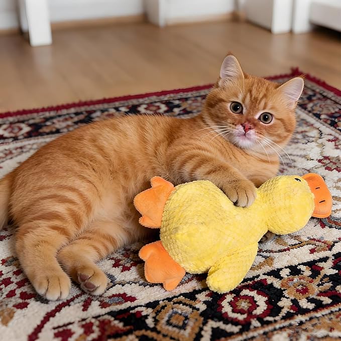 Durable Quacking Duck Dog Toy - Interactive Plush Chew Toy for Anxiety Relief & Fun Play with Cats & Dogs, Pets Only (Yellow, Medium)