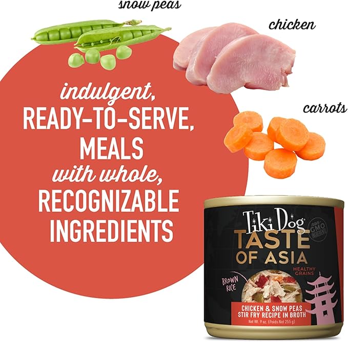 Tiki Dog Taste of The World Wet Dog Food, Asia Chicken & Snow Peas Stir Fry, 9 oz. Can (8 Count)
