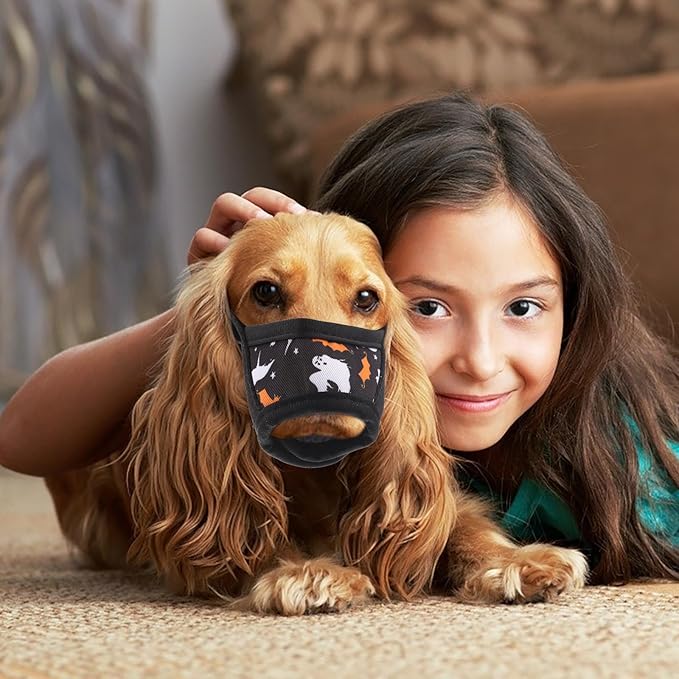 Adjustable Anti-Barking Dog Muzzle for Small Dogs Puppy Breathable Outdoor Mouth Cover Soft Protective Pet Supplies Muzzle Size M Black Pattern