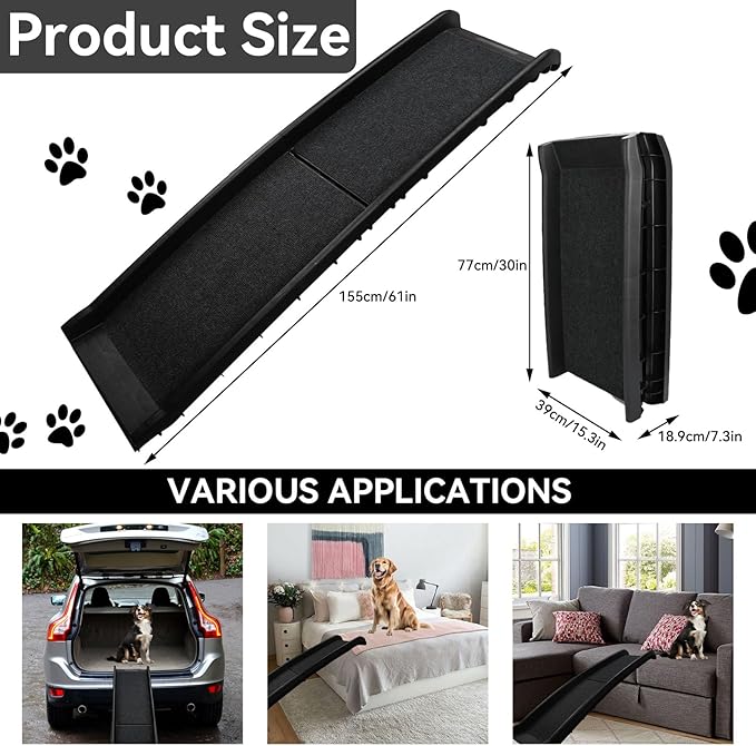 PawStep 51006 61 inch Portable Folding Pet Ramp with Carpet Great for Truck SUV Car