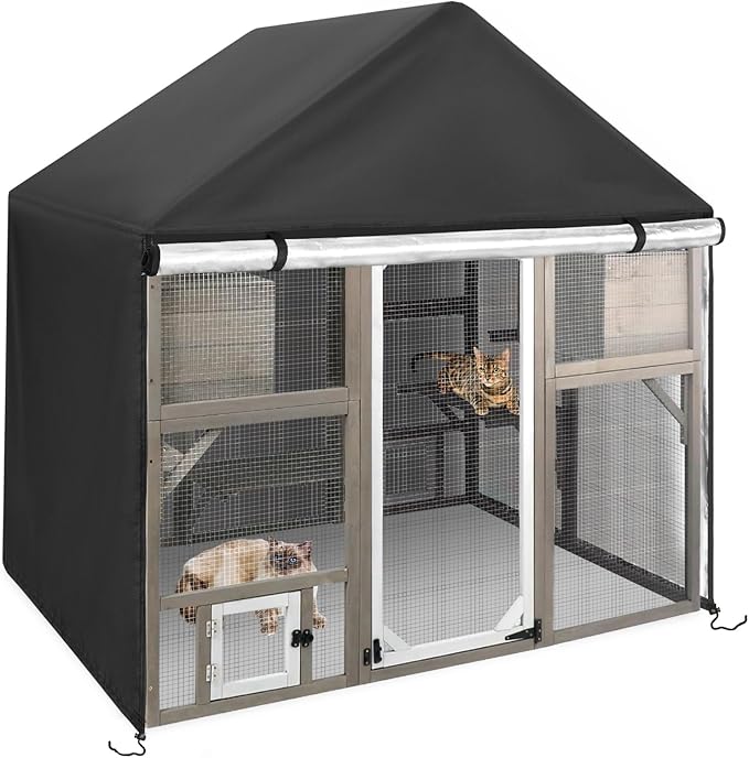 Catio Cover,72" L x 48" W x 72" H Cover for Catio Outdoor Cat Enclosure Waterproof, 420D Cat Cage Covers for PetsCosset Catios, Outdoor Cats Enclosure Covers(Black)(Catios Not Included)
