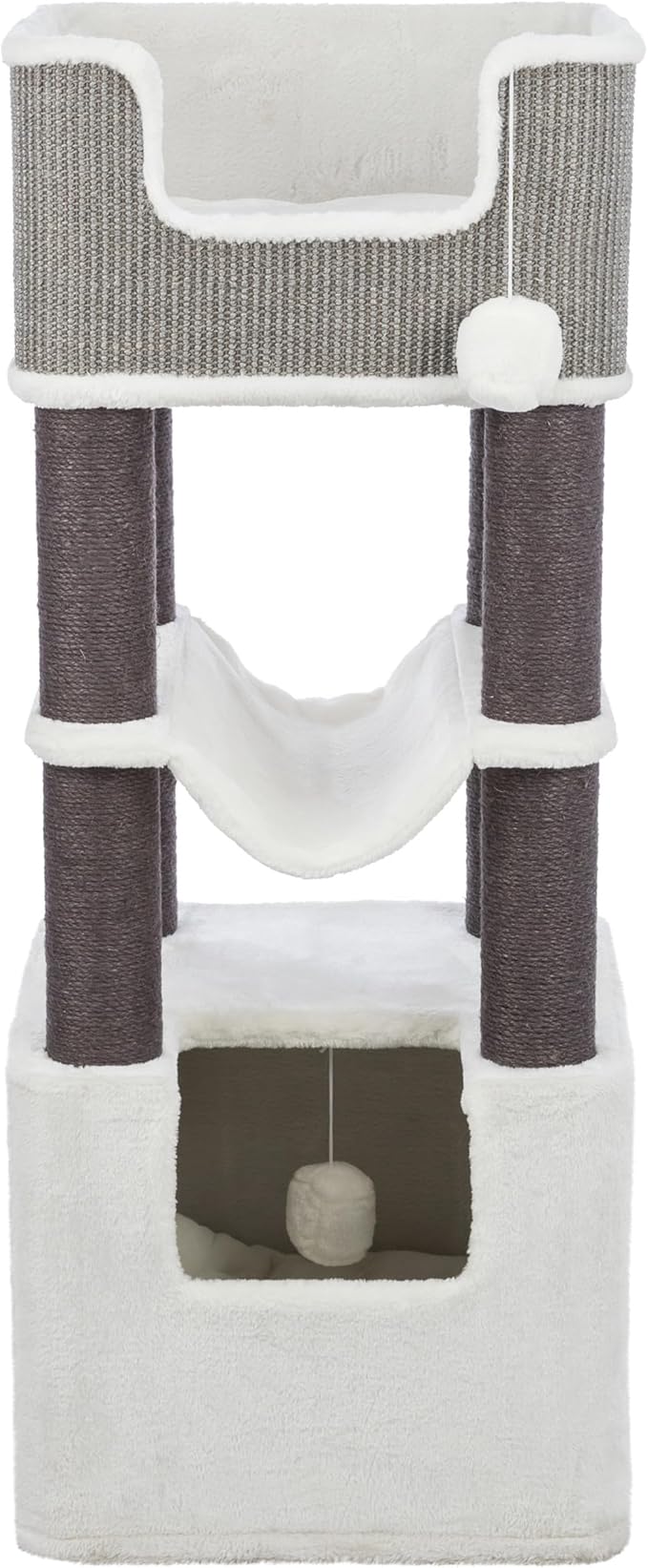 Trixie Lucano XXL Cat Tree, 43.3 -in Cat Tower with 8 Jute Scratching Posts, Hammock & Plush & Sisal Covered Condo, Sturdy Base, Interactive Pom-Poms, Indoor Furniture for Climbing & Relaxation, Gray
