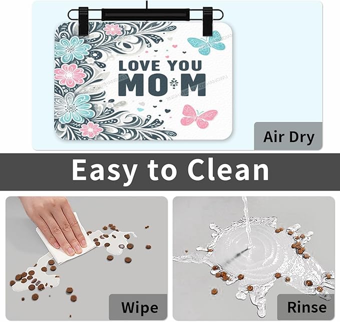 Dog Food Mat for Floors Absorbent Quick Drying Happy Mother's Day Floral Gift for Mom Butterfly Art Pet Cat Food Mat Easy-to-Clean Pet Feeding Mats Dog Bowl Mats 18X12In