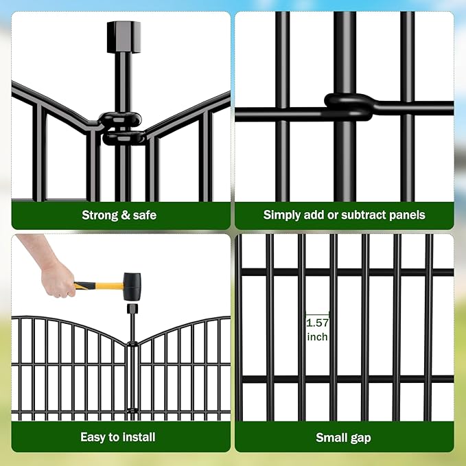 10 Panels No Dig Decorative Garden Fence Animal Barrier - 24 in (H) x 20 ft (L) - Dog Fence Outdoor for Yard, Rabbits and Small Pets - Tall Rustproof Metal Wire Fencing Border for Garden and Patio
