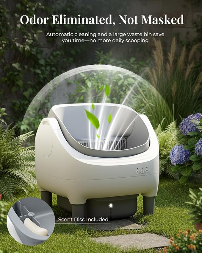 TAIFA Self Cleaning Litter Box with APP Control, Open-Top Automatic Litter Box for Multiple Cats with Safety Sensors, Odor-Free Waste Disposal Includes Trash Bags, 15L Waste Bin, Brush, Scooper, Mat