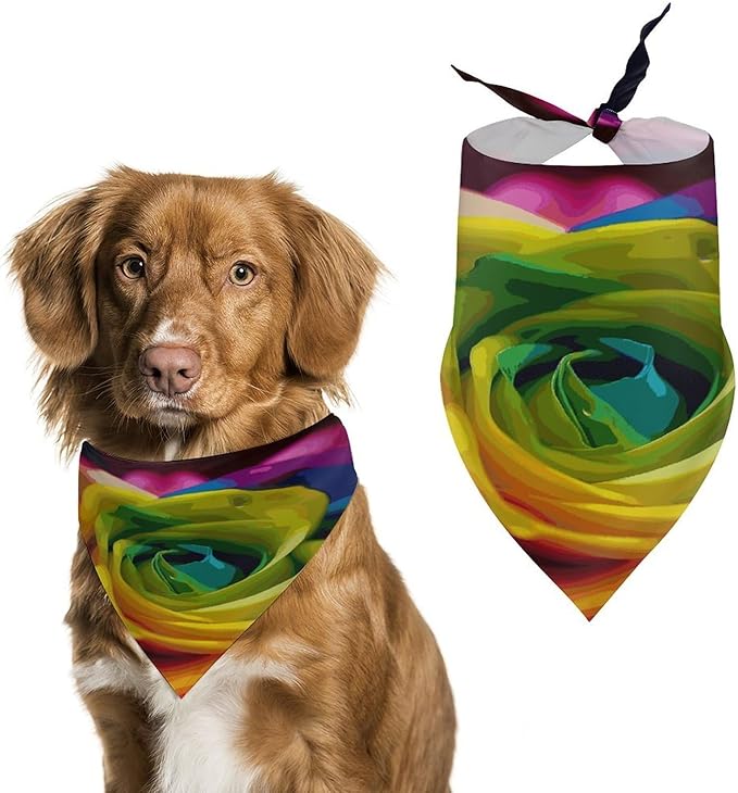 Dog Bandana Spring Pet Scarf Adjustable Triangle Rainbow Flower Printing Dog Bib Washable Polyester Puppy Bandana for Small Medium Large Dogs Cat Birthday Party Supplies