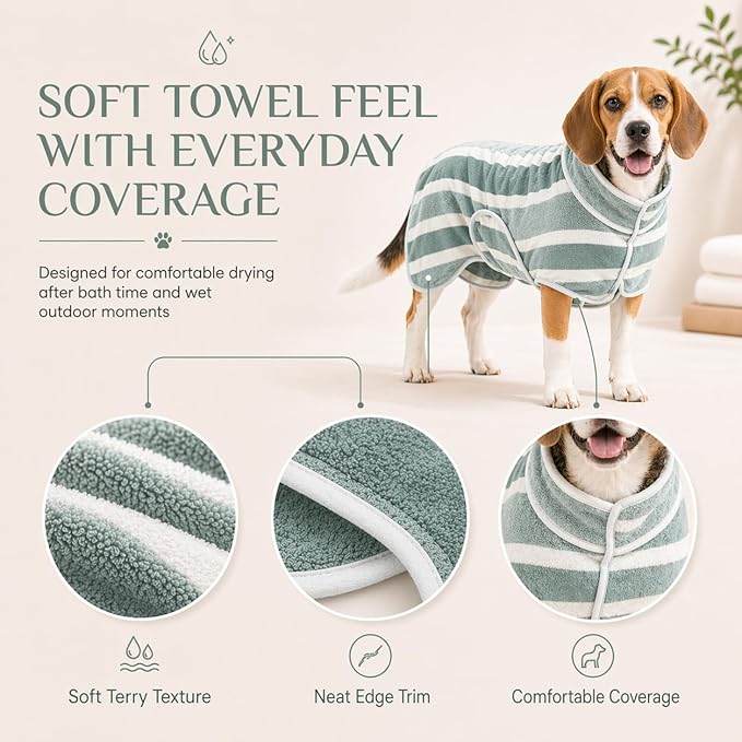 Dog Robe, Towels for Dogs After Bath, Dog Bathrobe for Drying Dogs, Fast Drying Super Absorbent Striped Dog Towel Wrap, Adjustable Warm Pet Bath Supplies (Red, Small)