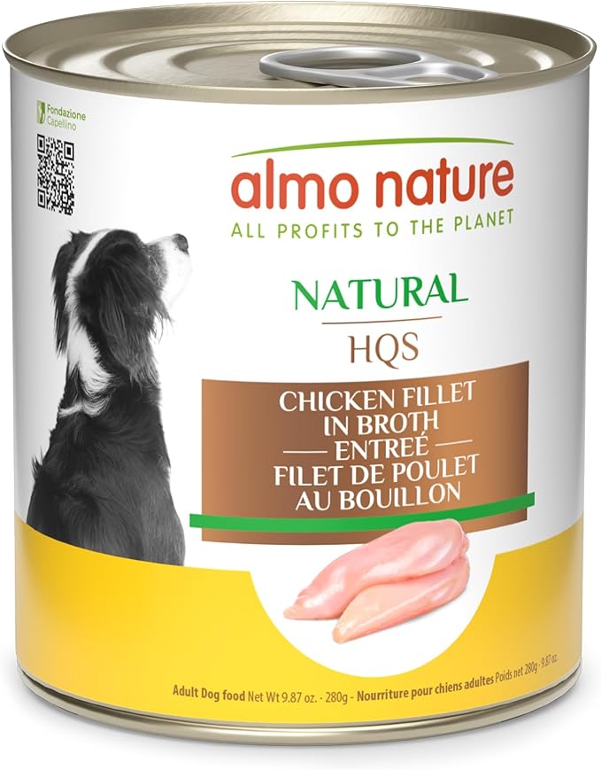 almo nature HQS Natural Chicken Fillet Entree in Broth, Gluten Free, Additive Free, Adult Dog Canned Wet Food, Shredded 12 x 280g/9.87 oz