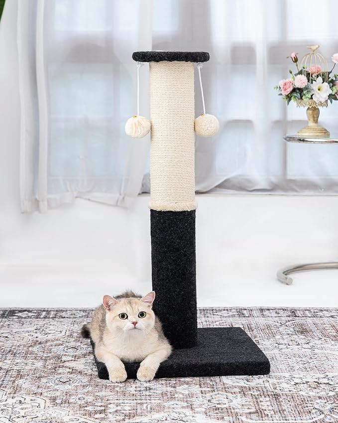 34-Inch Tall Cat Scratching Post for Indoor Cats, Komicoll Large Scratch Post, Sisal Cat Scratcher, Sturdy and Durable Cat Post with Hanging Ball