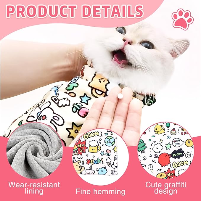 3 Pcs Cat Grooming Wrap, Self Adhesive Cat Wrap for Cutting Nails (21in-13in)