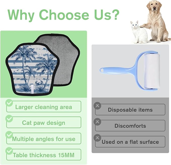 Reusable Pet Hair Removal Glove Palm Trees Crab Magic Brush for Cat & Dog Hair Remover for Car, Sofa, Bedding, Clothes - 9x9 Mitt Washable