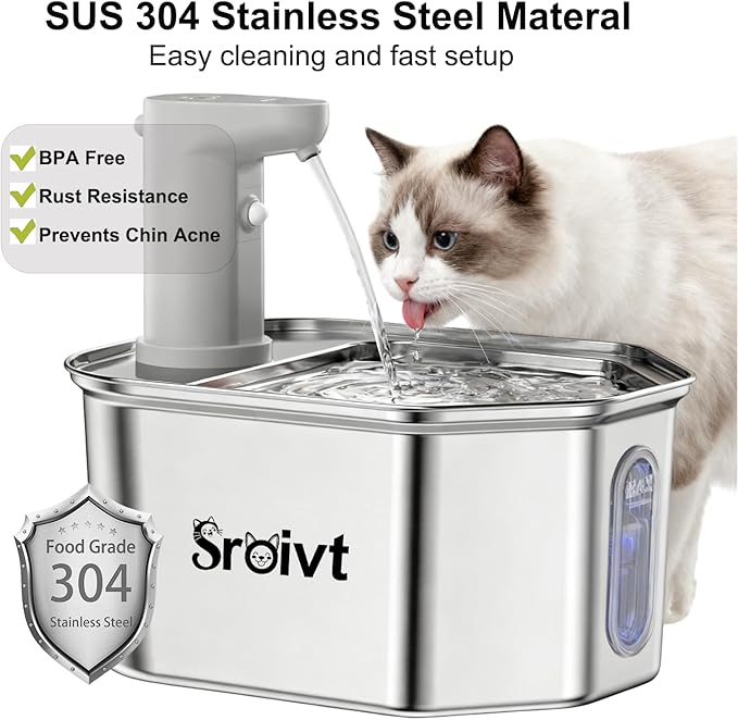 Cat Water Fountain Stainless Steel - cat Fountain - Water Fountains for Cats - pet Water Fountain - Dog Water Fountain - Stainless Steel cat Water Fountain Cordless - 88oz/2.6L,4Filters