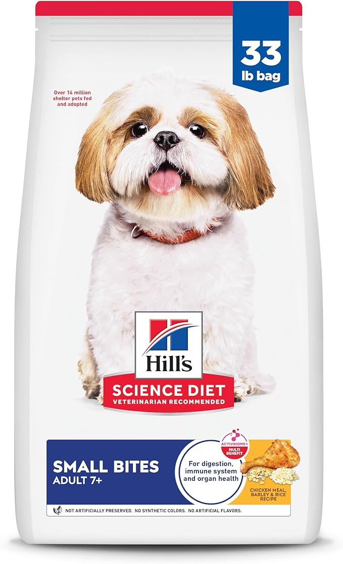 Hill's Science Diet Adult 7+, Senior Adult 7+ Premium Nutrition, Small Kibble, Dry Dog Food, Chicken, Brown Rice, & Barley, 33 lb Bag