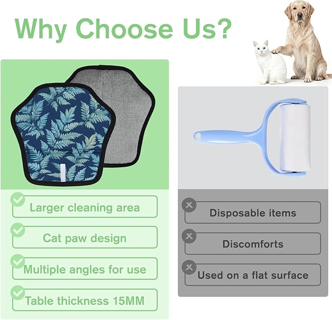 Fern Leaves Theme Electrostatic Pet Hair Removal Glove for Cats & Dogs - Reusable Grooming Mitt for Couch, Carpet, Car Seat & Laundry - Large 9x9 Inch