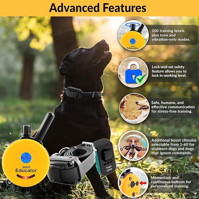 E-Collar – Educator ET-300-1/2 Mile Waterproof Remote Dog Training Collar Includes Premium Finger Clicker Trainer, 100 Programmable Levels + Vibration + Light + Sound, Green