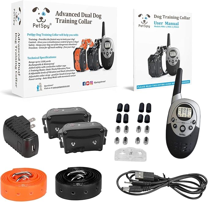 PetSpy M86-2 Dog Training Shock Collar for 2 Dogs, 1100 Yards, Medium to Large Dogs, with Vibration, Electric Shock and Beep, Waterproof, Remote Trainer (Grey)