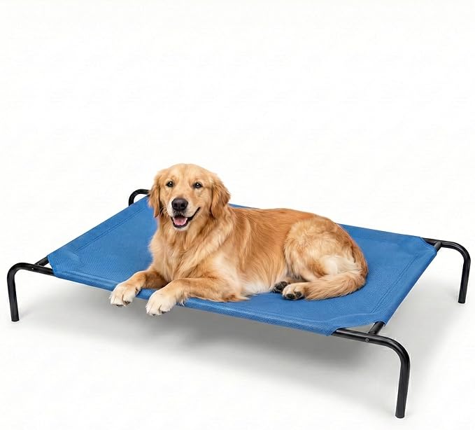 Elevated Dog Bed for Large Dogs, Washable Raised Cot with Skid-Resistant Feet, Waterproof Cooling Dog Beds with Oxford Cloth, Indoor/Outdoor Use, Blue 50in