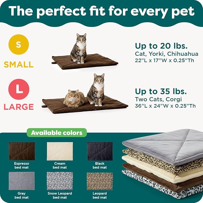 Furhaven ThermaNAP Self-Warming Cat Bed for Indoor Cats & Large/Medium Dogs, Washable & Reflects Body Heat - Quilted Faux Fur Reflective Bed Mat - Cream, Large
