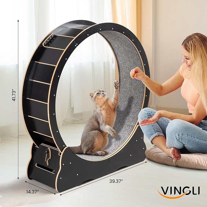 VINGLI Cat Wheel Exerciser for Indoor Cats, 39" Large Cat Exercise Wheel, Silent Kitten Running Wheel with Safety Lock, Black (Large-39.4 inch)