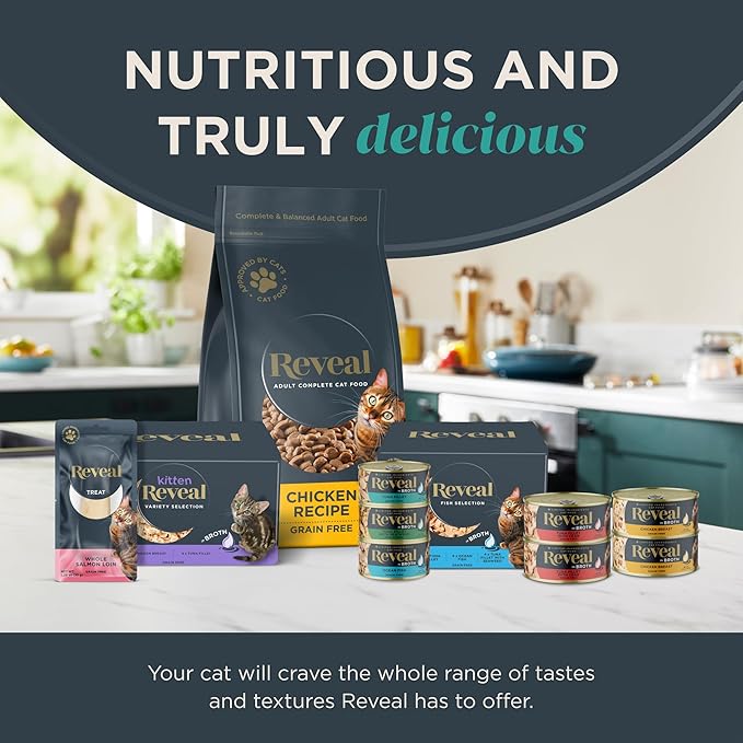 Reveal Natural Wet Cat Food, Limited and Natural Ingredients, Grain Free, High Protein with No Artificial Additives, Chicken Breast with Duck in Broth (18 x 2.12 oz Easy Peel Pots)