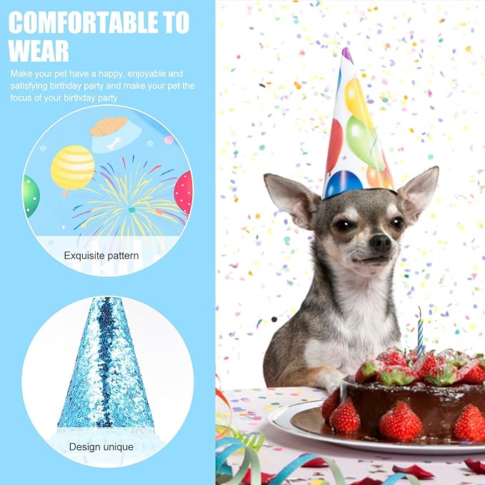 Pet Birthday Hat and Bandana Set, 3pcs Blue Party Accessory for Dogs, Puppy Birthday Decor and Pet Party Supplies
