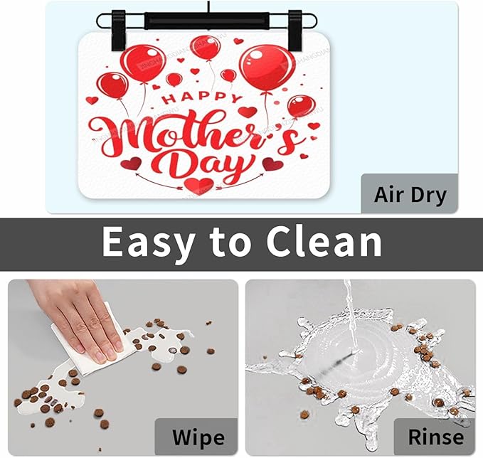 Pet Feeding Mat for Floors Waterproof Dog Mat for Food and Water Happy Mother's Day Floral Gift Mom Blessing Eh Absorbent Quick Dry Non Slip Mats Cat Bowls 24x16In