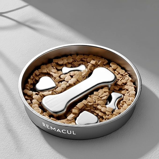Slow Feeder Dog Bowl Easy to Clean Non-Slip Slow Eating Dish Dishwasher Pet Supplies for Large Dogs, 22CM, Bone