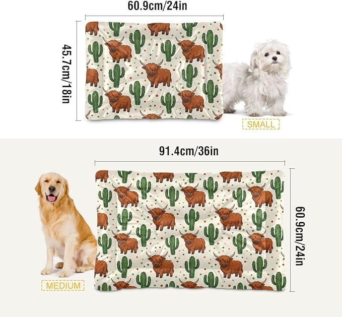 Dog Bed for Crate Washable Pet Sleep Pad, Highland Cow Kennel Mat with Non-Slip Bottom, Soft Fluffy Supplies Pet for Dogs and Cats (24x18 inch)