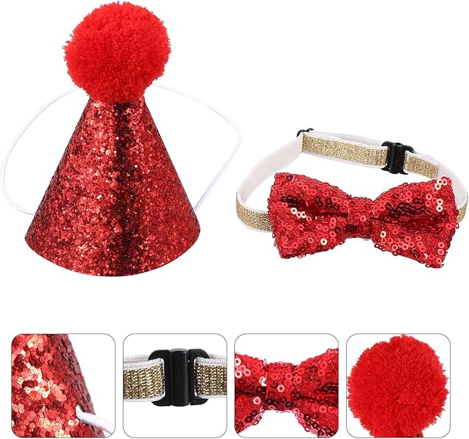 Cabilock Christmas Dog Headband Set 2pcs Red Hat and Bow Tie Pet Christmas Costume Accessories for Puppies Holiday Pet Supplies