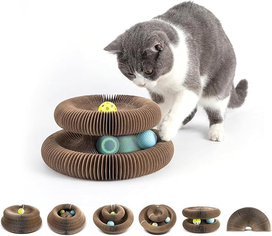 Magic Organ Cat Scratcher with Automatic Electric Ball, 2-in-1 Interactive Cardboard Scratching Board & Automatic Cat Toy Ball, Shape-Shifting Accordion Pad for Indoor Cats