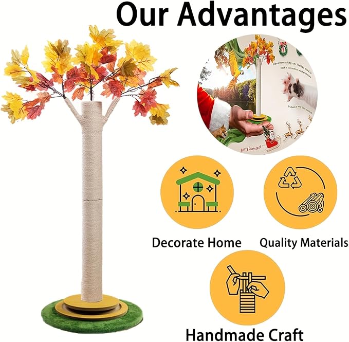 Maple Leaf Cat Tree, 41.7-Inch Cat Scratching Post with Rolling Ball Toy, Large Cat Activity Center for Indoor Cats, Modern Apartment-Friendly Design